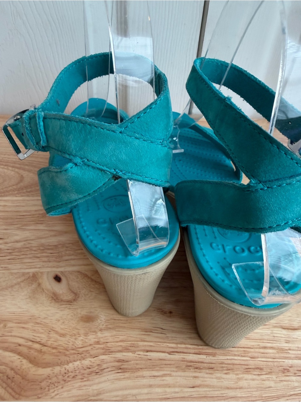 Crocs Leigh II Adjustable Ankle Strap Wedge Heeled Sandals Turquoise Size 8 - Picture 8 of 12